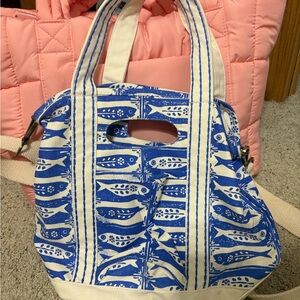 Free People Blue and White Fish Print Crossbody Bag